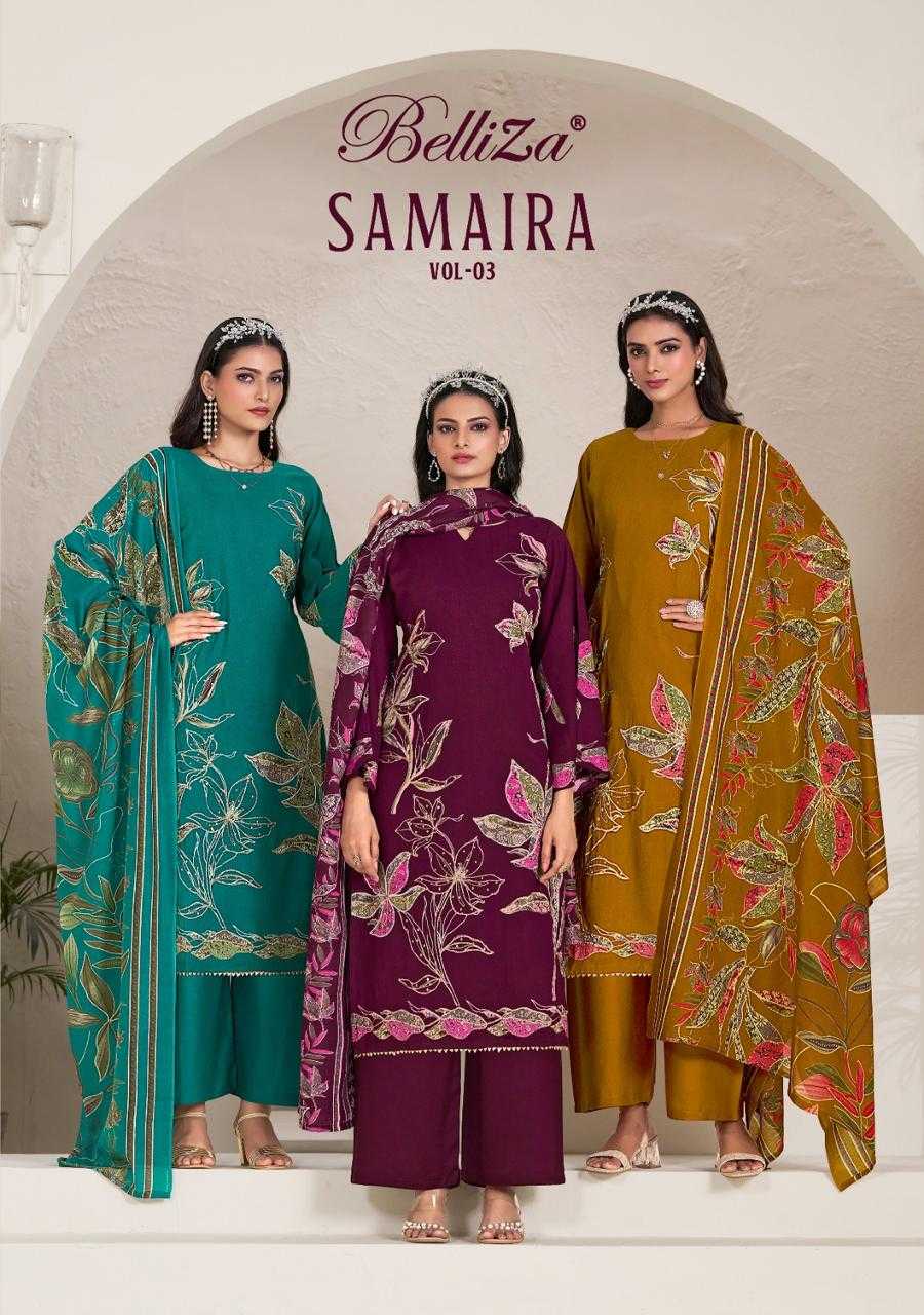 Ynf Viscose Rayon RIN186 BELLIZA-SAMAIRA VOL 3 Setwise Collections Wholesale Pakistani Suits Catalogs Dresses & Suits Catalogs Manufacturer