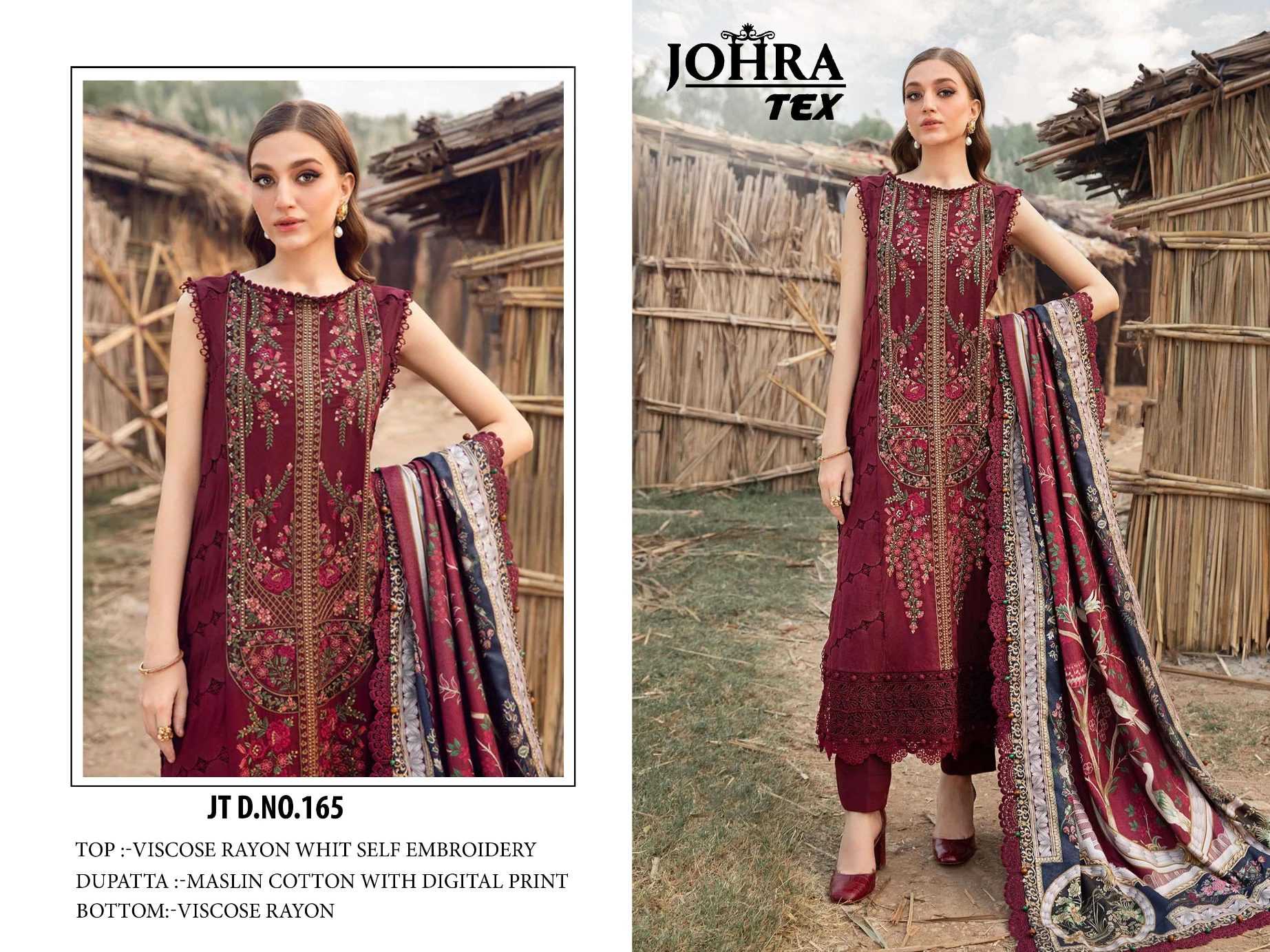 Ynf Viscose Rayon RIN186 JOHRA TEX-JT-165 Suits & Dresses Islamic Clothing Festive Collections Wholesale Embroidery Suits Party wear suits Eid Collections Manufacturer