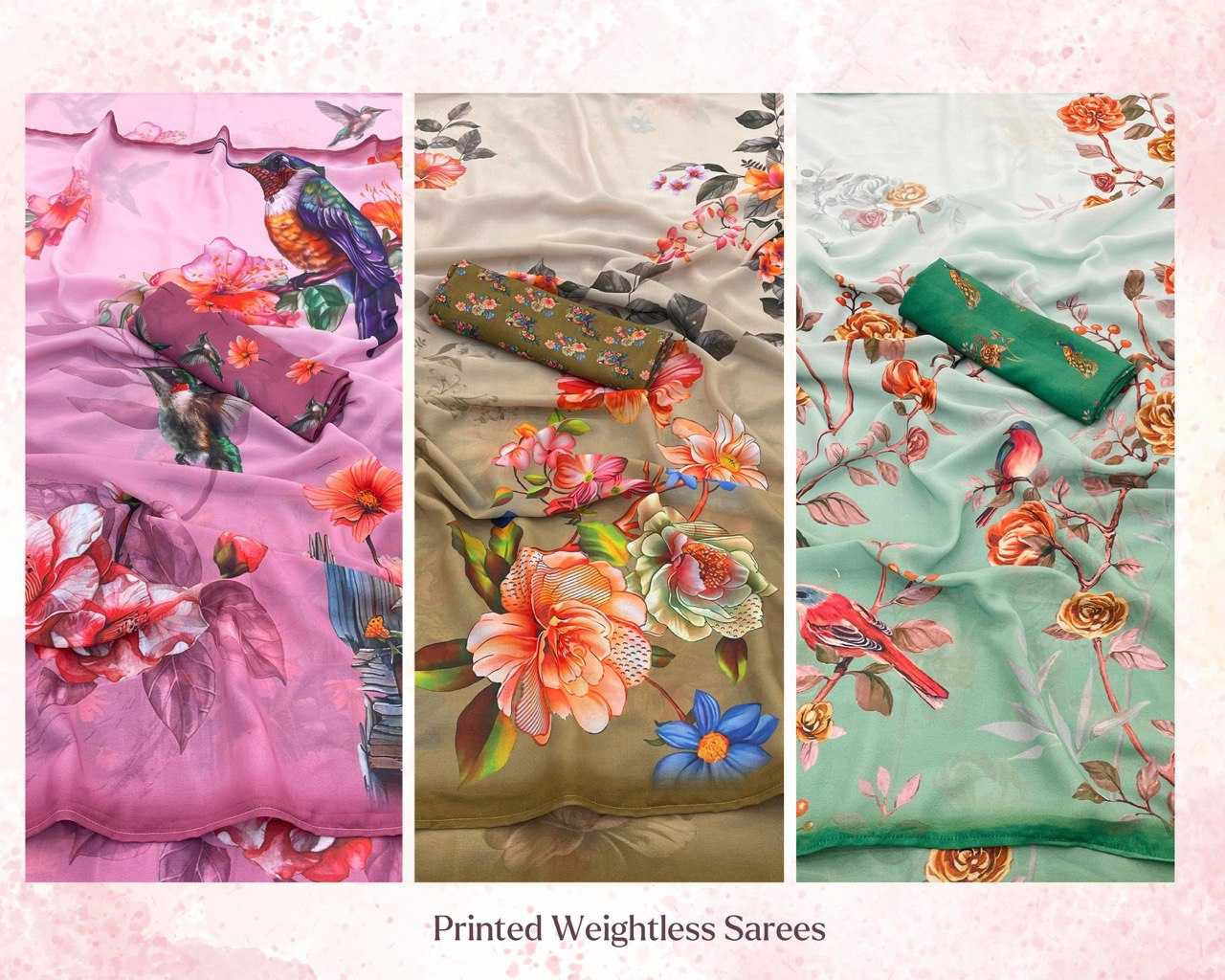 Ynf WEIGHTLESS RIN119 SummerBirds Sarees Wholesale Printed Sarees Weightless Sarees Traditional Sarees Manufacturer