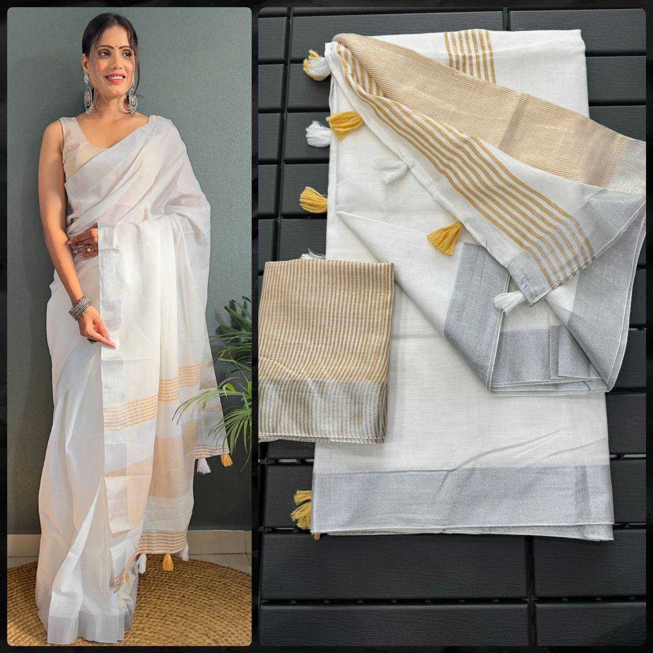 YNF COTTON RVR 09 SAREES WHOLESALE READY TO WEAR COTTON LINEN PLAIN SAREES MANUFACTURER