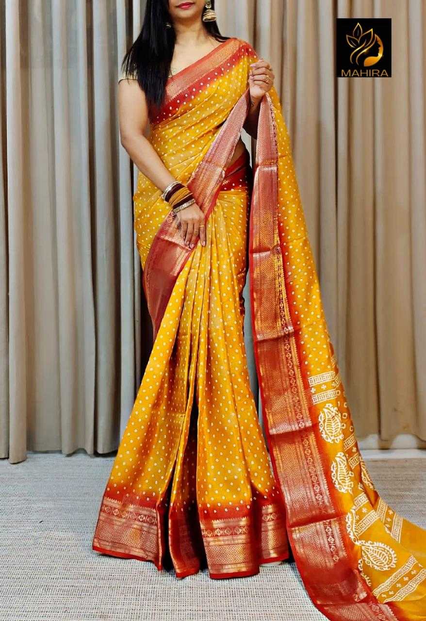 YNF DOLA SILK MKD 102 SAREES WHOLESALE PRINTED LADIES BANDHANI BANDHEJ SAREES MANUFACTURER