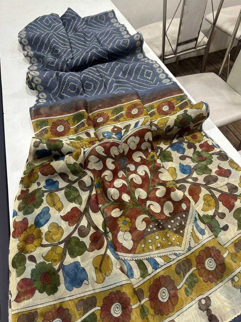 YNF LINEN RAE 07 SAREES WHOLESALE LADIES KALAMKARI BANDHANI BANDHEJ SAREES MANUFACTURER