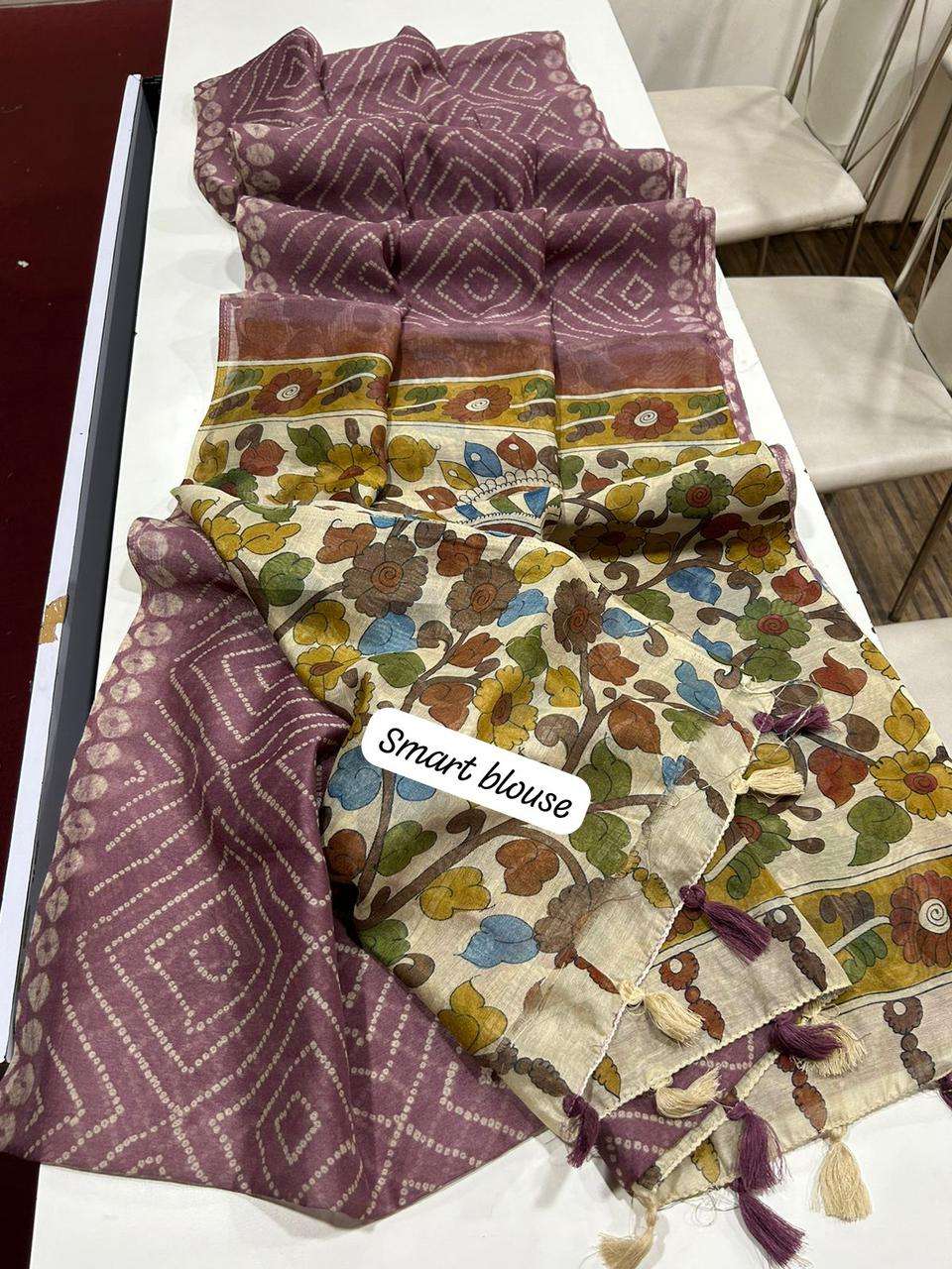 YNF LINEN RAE 07 SAREES WHOLESALE LADIES KALAMKARI BANDHANI BANDHEJ SAREES MANUFACTURER