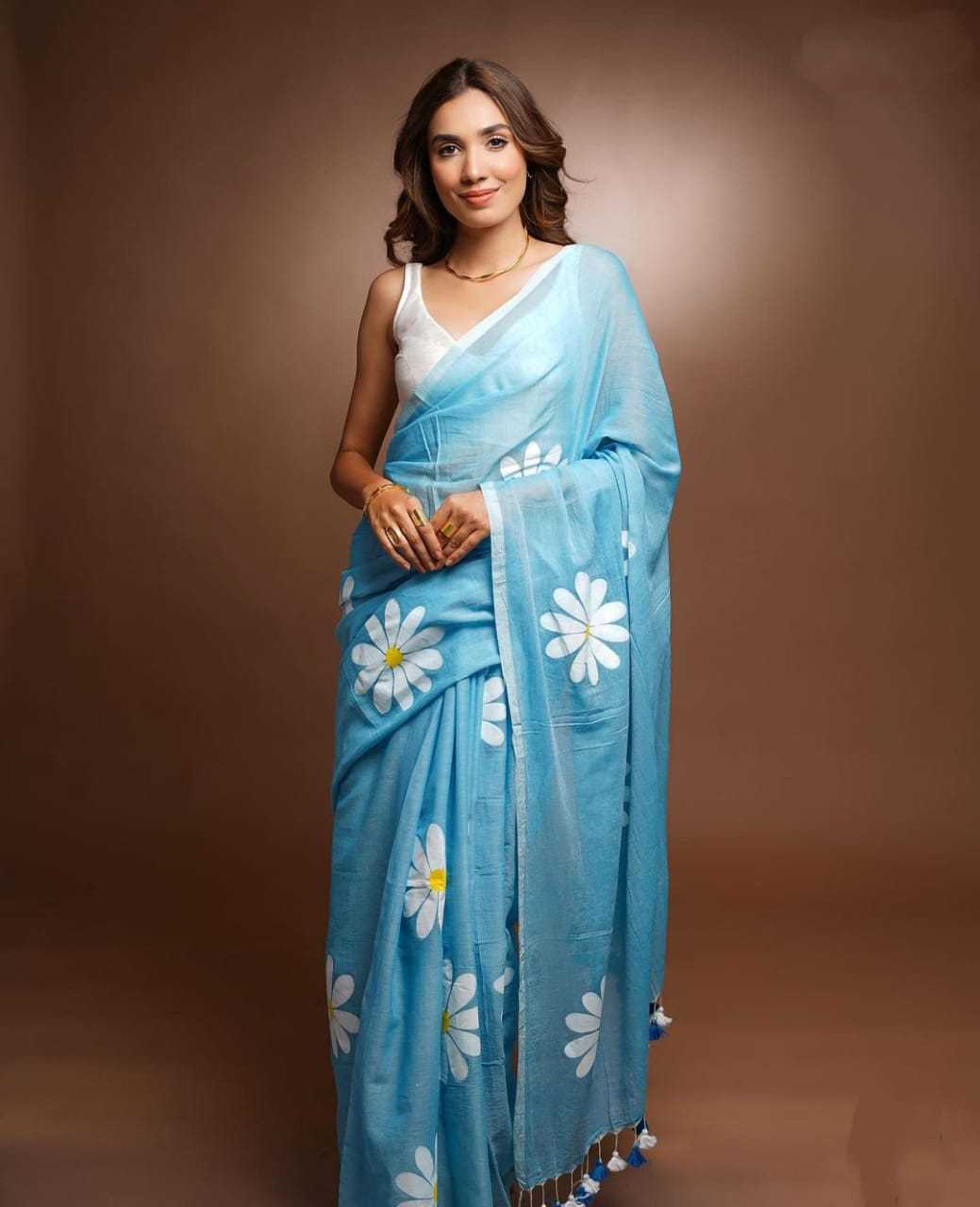 YNF LINEN VAD 19 SAREES WHOLESALE FANCY PRINTED COTTON LINEN SAREES EMANUFACTURER