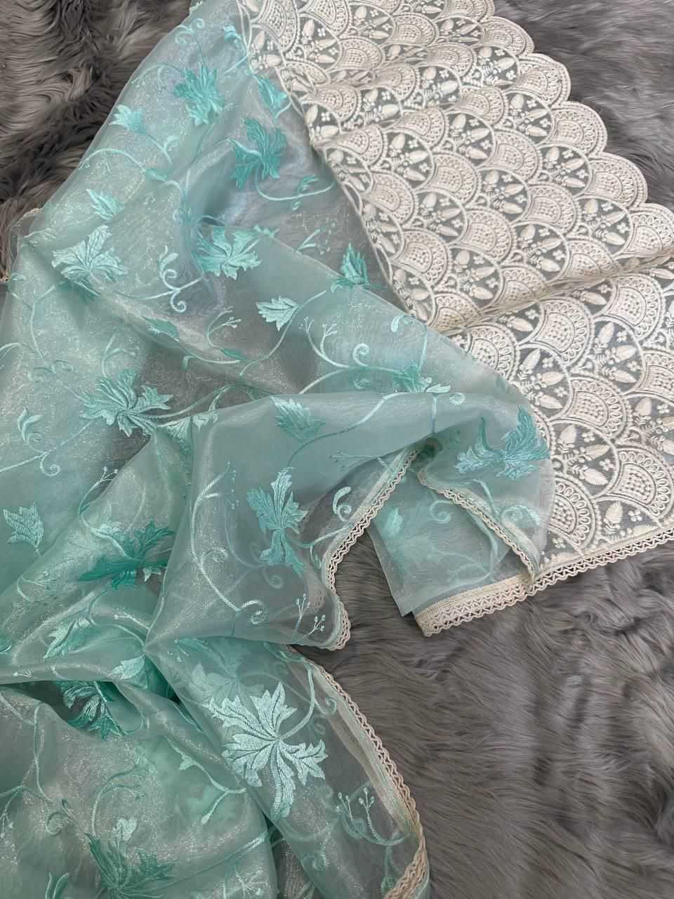 YNF ORGANZA SILK MPL ISHAQ SAREES WHOLESALE ORGANZA NIKITA DUTTA WORK CHIKAN SAREES MANUFACTURER