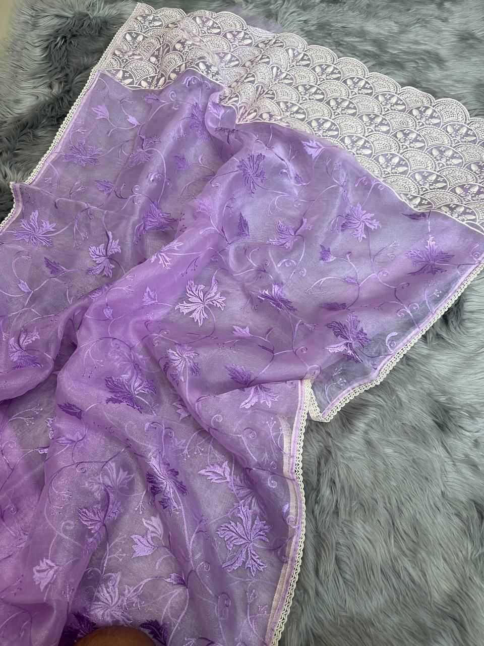 YNF ORGANZA SILK MPL ISHAQ SAREES WHOLESALE ORGANZA NIKITA DUTTA WORK CHIKAN SAREES MANUFACTURER