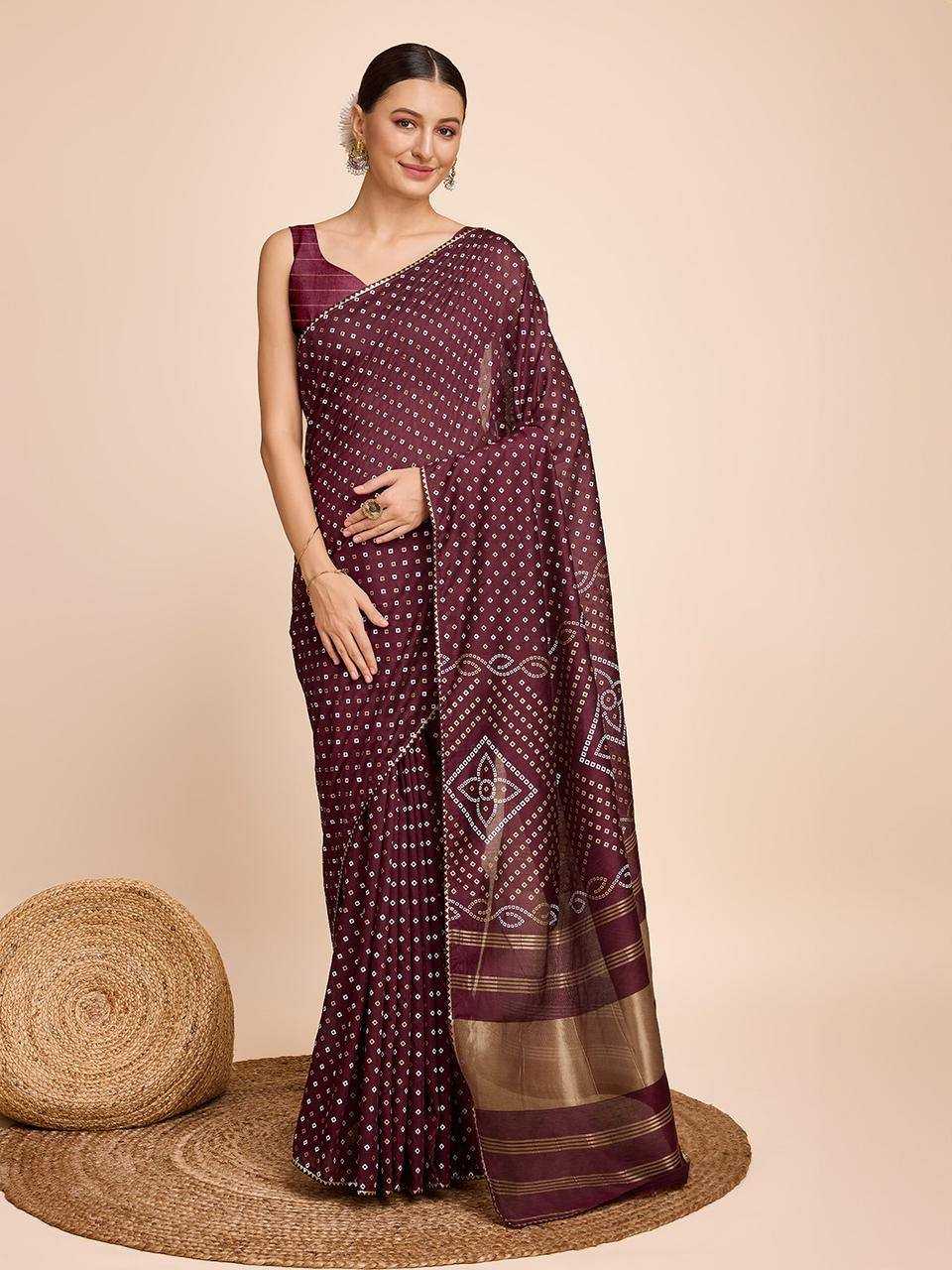 YNF SOFT SILK RVR BANDHANI SAREES WHOLESALE PRINTED LADIES BANDHANI BANDHEJ SAREES MANUFACTURER