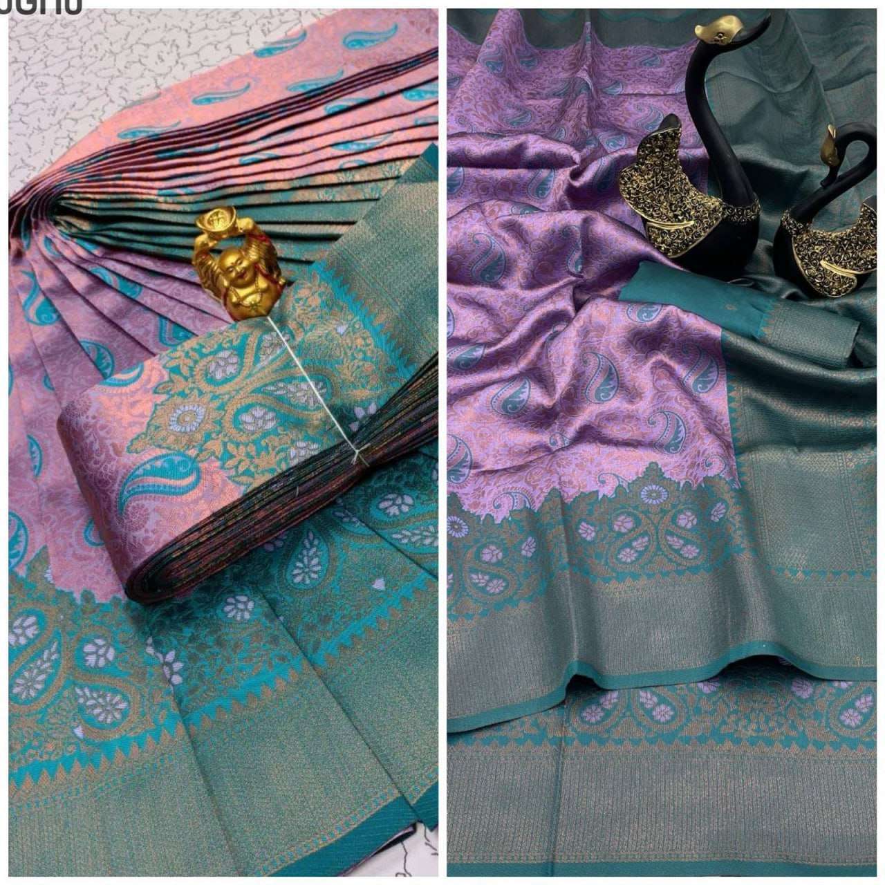 YNF TISSUE RLC 624 SAREES WHOLESALE LADIES KANCHIPURAM ZARI BORDER SAREES MANUFACTURER