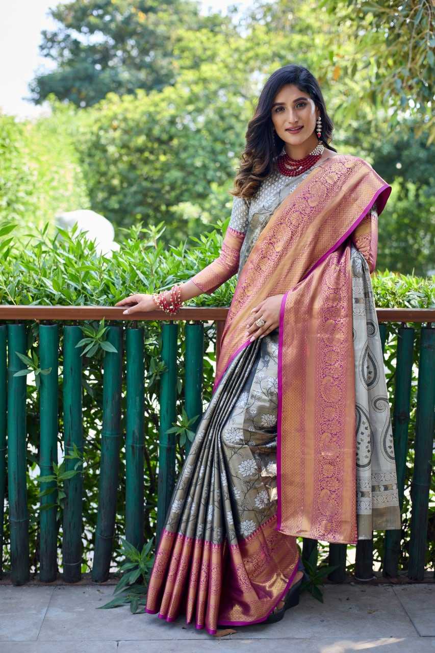 YNF TISSUE SILK RVV 22 SILK SAREES WHOLESALE PRINTED TISSUE SILK ZARI BORDER SAREES MANUFACTURER