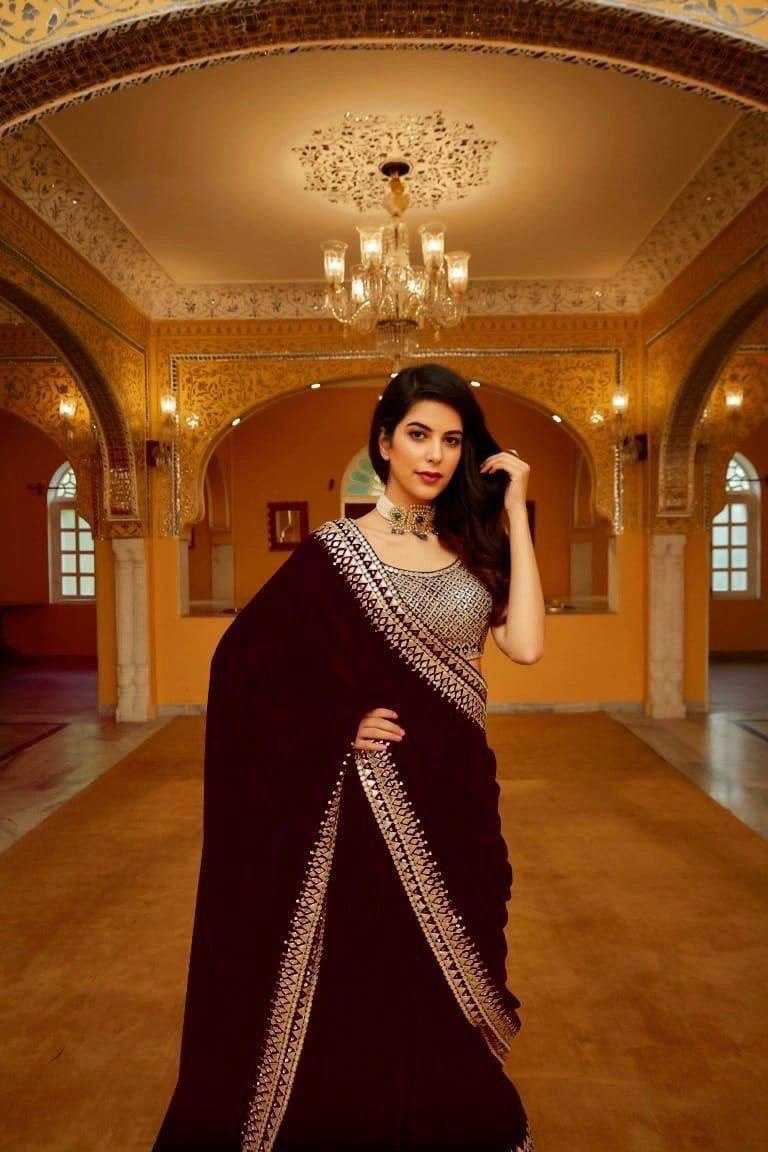 YNF VELVET RST 331 SAREES WHOLESALE VELVET EMBROIDERED LACE BORDER SAREES MANUFACTURER