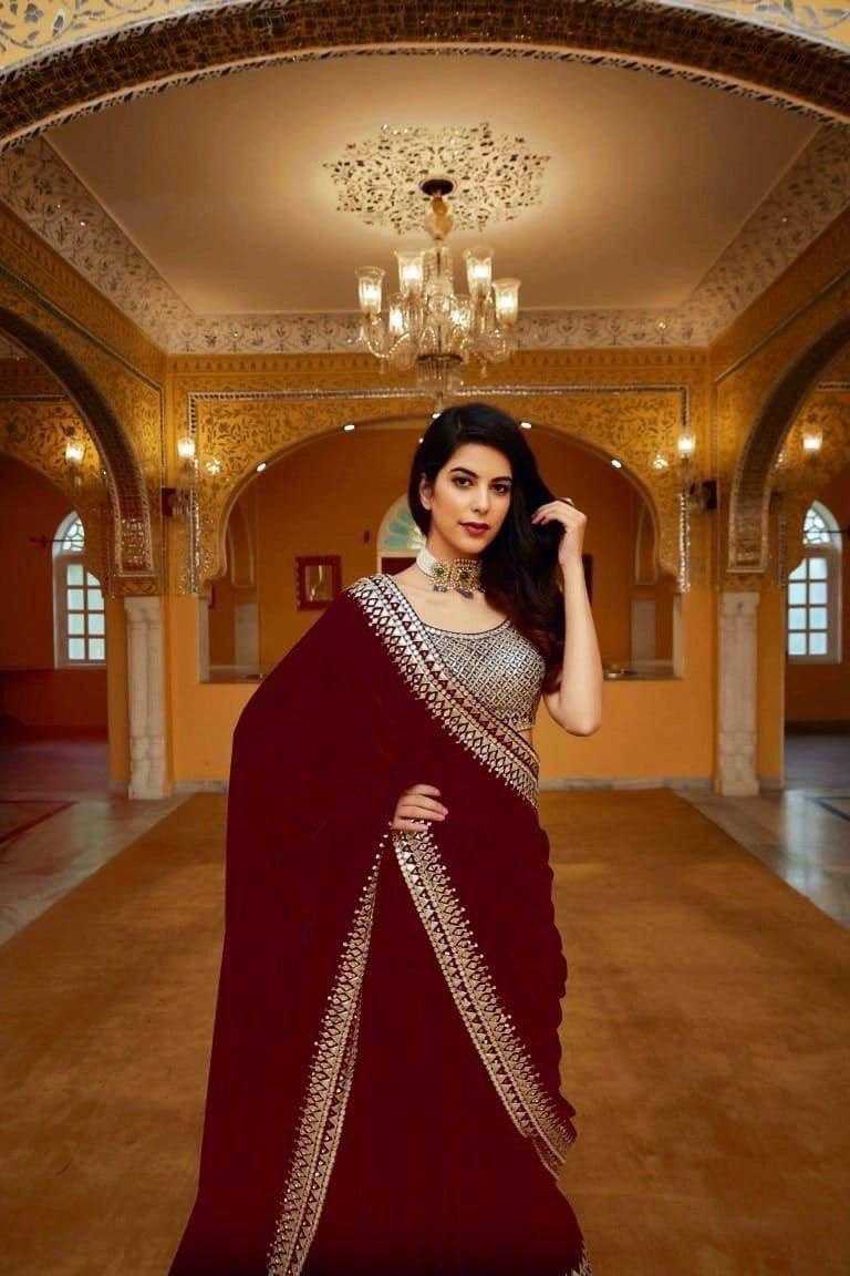 YNF VELVET RST 331 SAREES WHOLESALE VELVET EMBROIDERED LACE BORDER SAREES MANUFACTURER