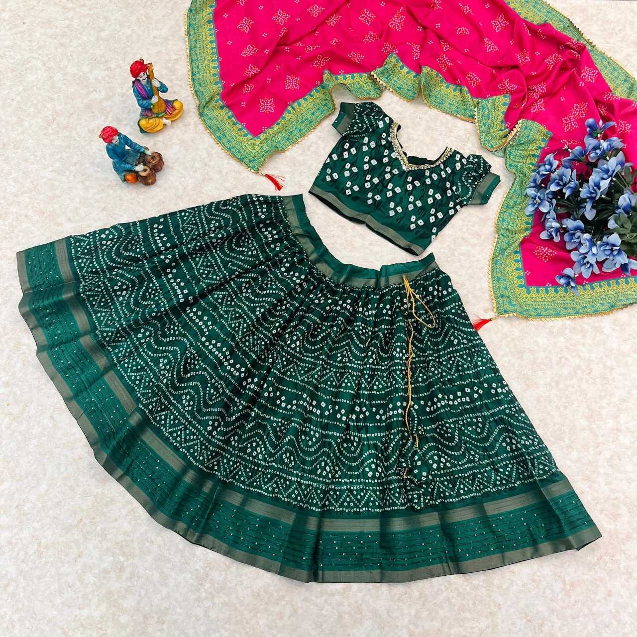 YNF BANDHANI SILK RIN115 REF35 KIDS WEAR WHOLESALE KIDS LEHENGAS MANUFACTURER