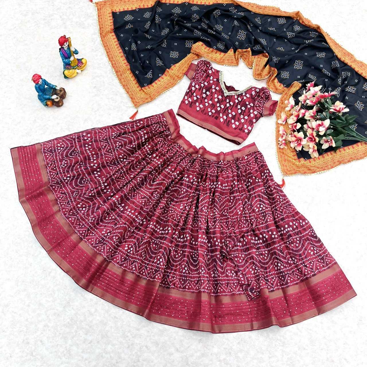 YNF BANDHANI SILK RIN115 REF35 KIDS WEAR WHOLESALE KIDS LEHENGAS MANUFACTURER