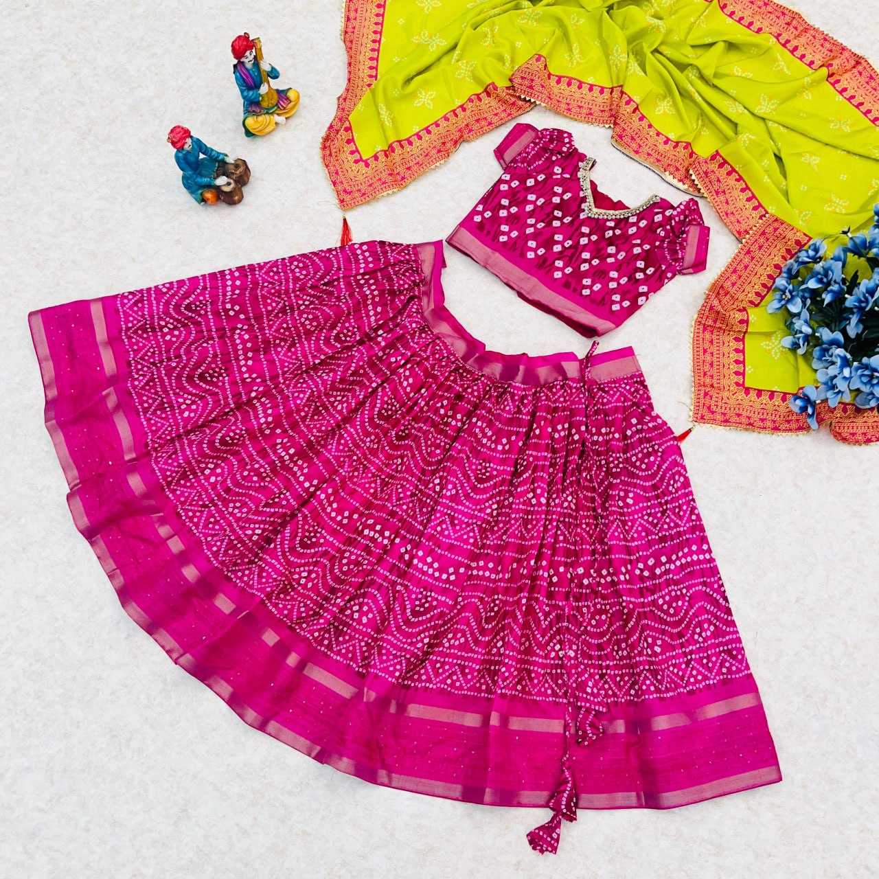 YNF BANDHANI SILK RIN115 REF35 KIDS WEAR WHOLESALE KIDS LEHENGAS MANUFACTURER