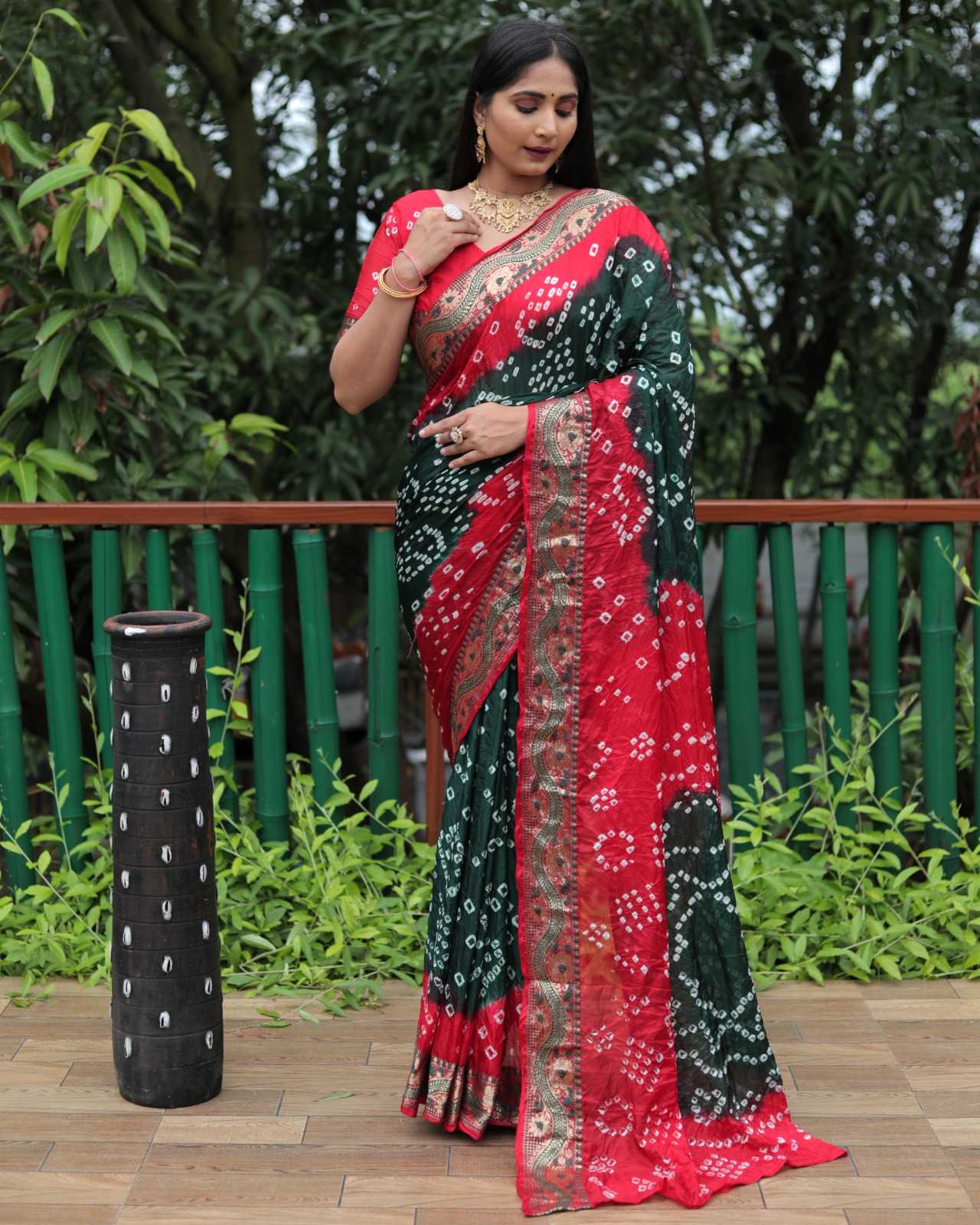  YNF BANDHANI SILK RIN144 SULAZNA-2 SAREES WHOLESALE PRINTED BANDHANI BANDHEJ ZARI BORDER SAREES MANUFACTURER