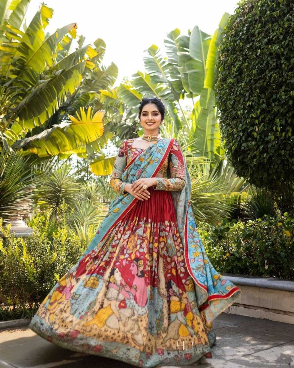 YNF CHINON SILK KESH108 5610 LEHENGAS WHOLESALE KALAMKARI TRADITIONAL SILK PRINTED LEHENGAS MANUFACTURER