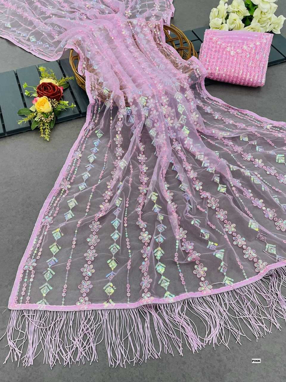 YNF NET KESH130 3369 SAREES WHOLESALE PARTY WEAR SEQUENCE NET WORK EMBROIDERED SAREES MANUFACTURER