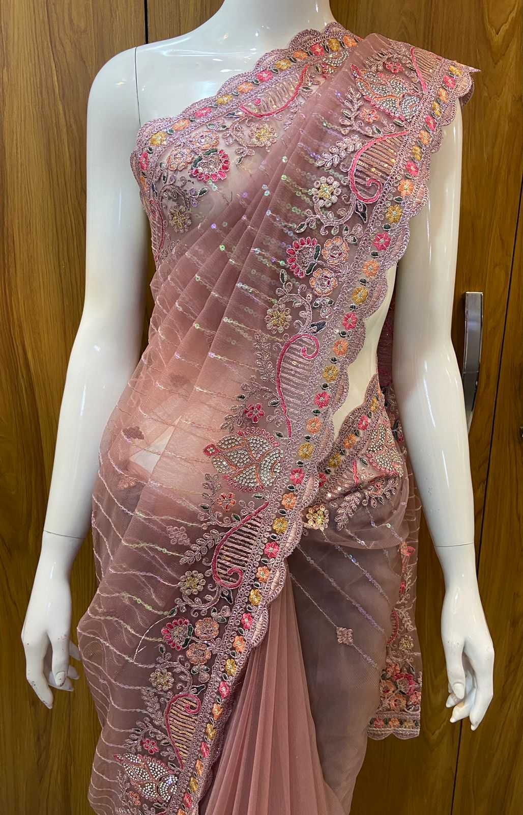 YNF NET RIN109 RBC39 SAREES WHOLESALE NET EMBROIDERED CUTWORK VISCOSE SAREES MANUFACTURER