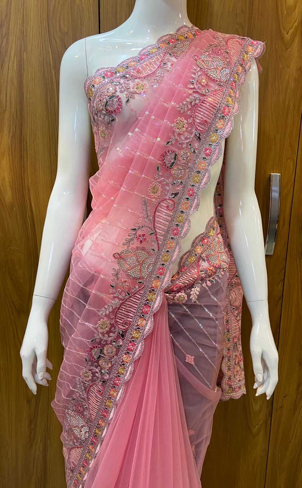 YNF NET RIN109 RBC39 SAREES WHOLESALE NET EMBROIDERED CUTWORK VISCOSE SAREES MANUFACTURER