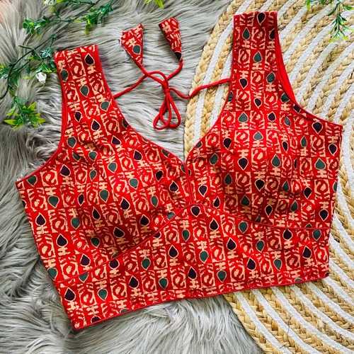 YNF PURE COTTON RIN139 LDB41 READYMADE BLOUSE WHOLESALE V-NECK PRINTED SLEEVELESS COTTON BLOUSE MANUFACTURER