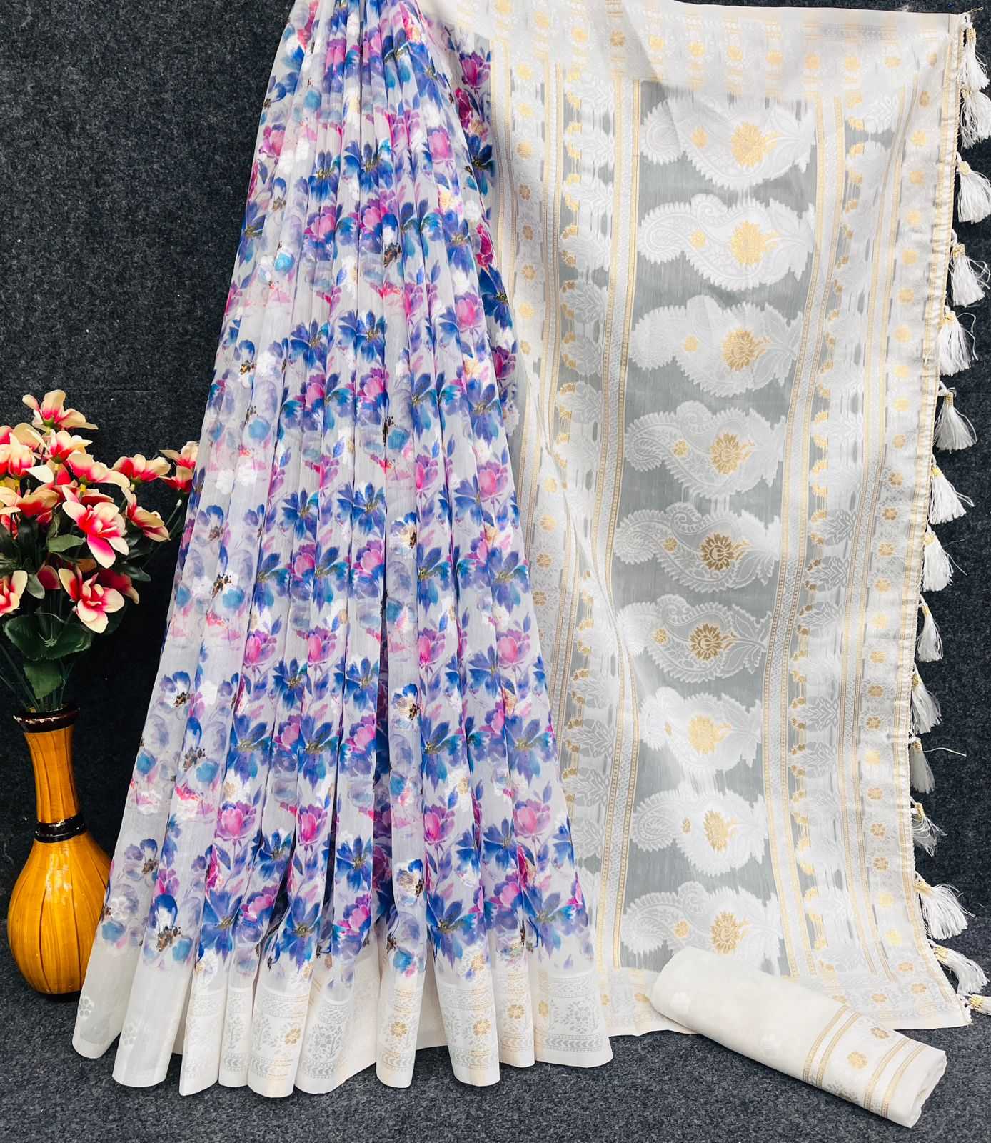 YNF PURE LINEN RIN159 PCF06 SAREES WHOLESALE PRINTED JACQUARD ZARI BORDER SAREES MANUFACTURER