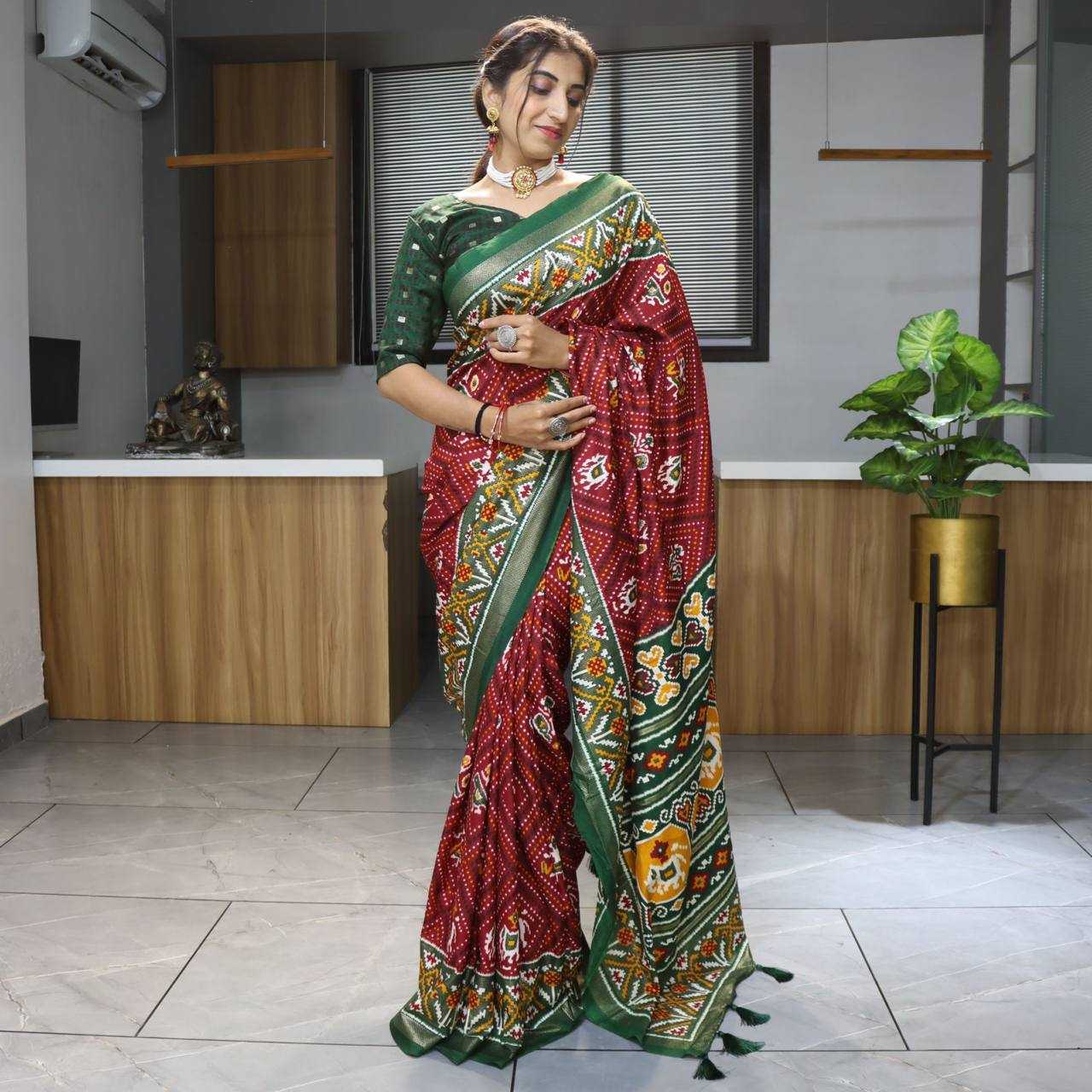 YNF TUSSAR SILK RIN119 GRO04 SAREES WHOLESALE BANDHANI BANDHEJ LADIES PRINTED SAREES MANUFACTURER