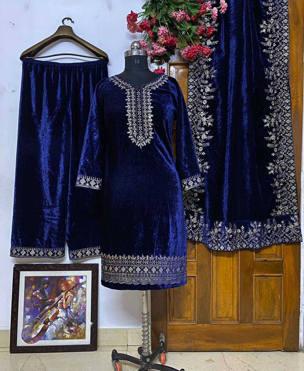 YNF VELVET KESH150 895 SUITS & DRESSES WHOLESALE KASHMIRI VELVET EMBROIDERY PALAZZO PARTY WEAR SUITS MANUFACTURER