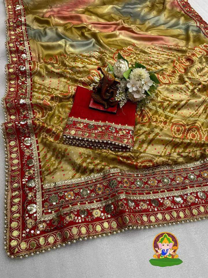 YNF CHIFFON RIN109 RBC41 SAREES WHOLESALE PRINTED CHIFFON GOTA PATTI EMBROIDERED BANDHANI BANDHEJ SAREES MANUFACTURER