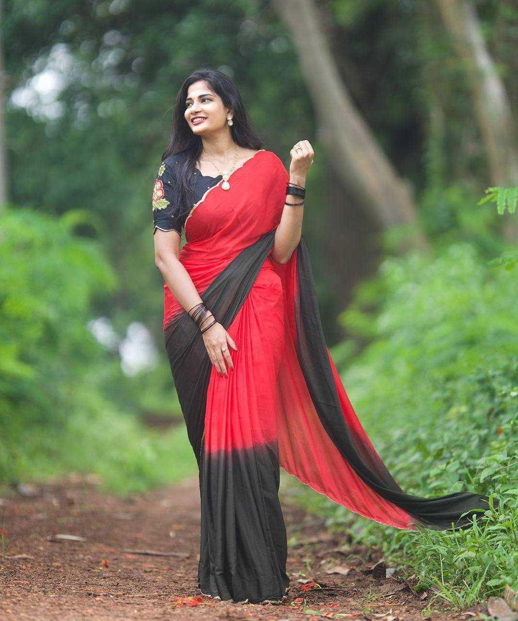 YNF CHINON RIN105 RED SAREES WHOLESALE HALF AND HALF CUTWORK LACE BORDER ZARI BORDER SAEEES MANUFACTURER