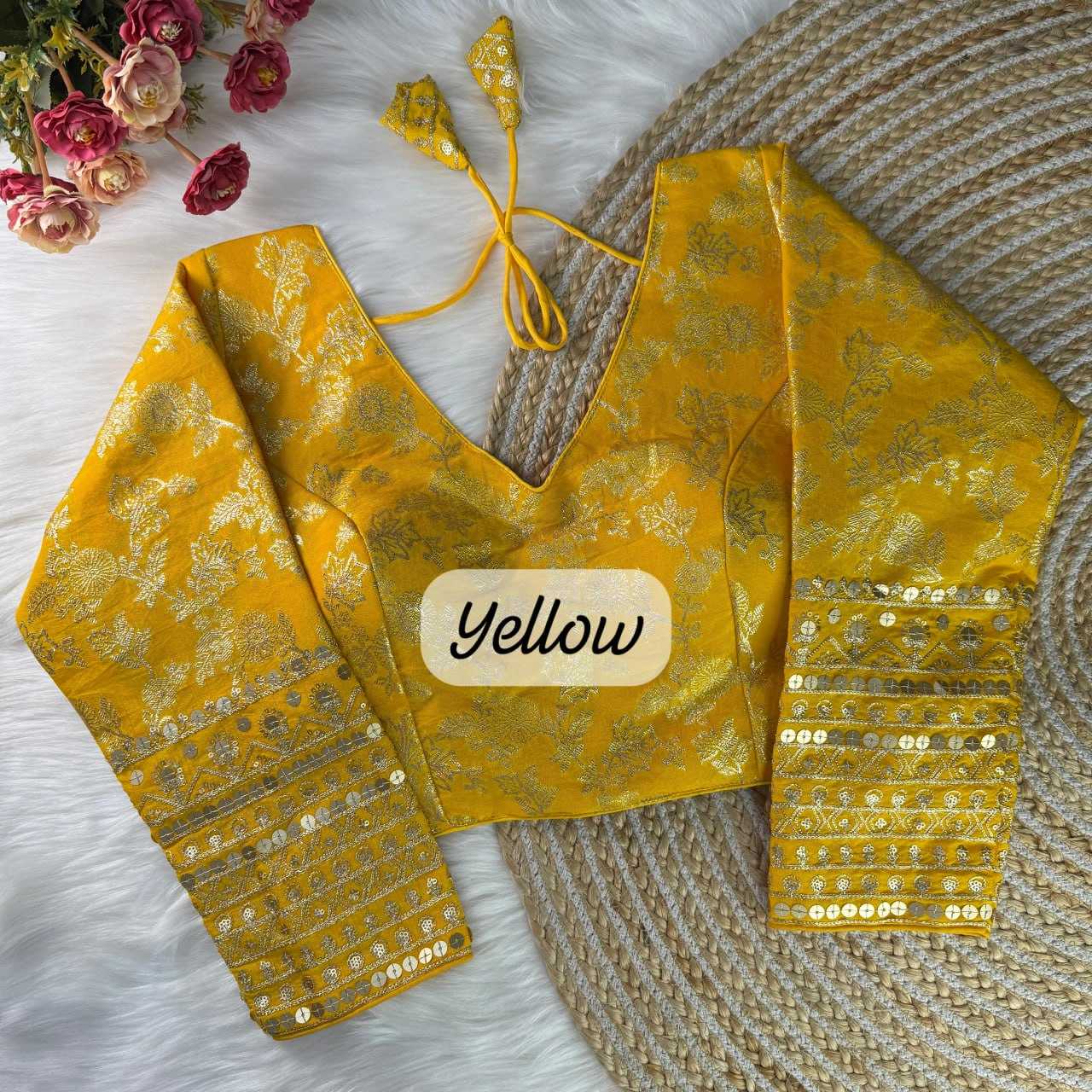 YNF DOLA SILK KESH111 RRK25 READYMADE BLOUSE WHOLESALE V-NECK SEQUENCE EMBROIDERY PARTY WEAR FASHION SILK BLOUSE MANUFACTURER