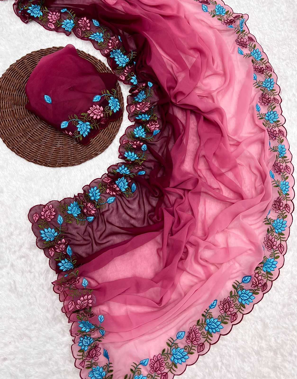 YNF GEORGETTE RIN199 SMH11 SAREES WHOLESALE GEORGETTE HALF AND HALF EMBROIDERED LACE BORDER CUTWORK SAREES MANUFACTURER
