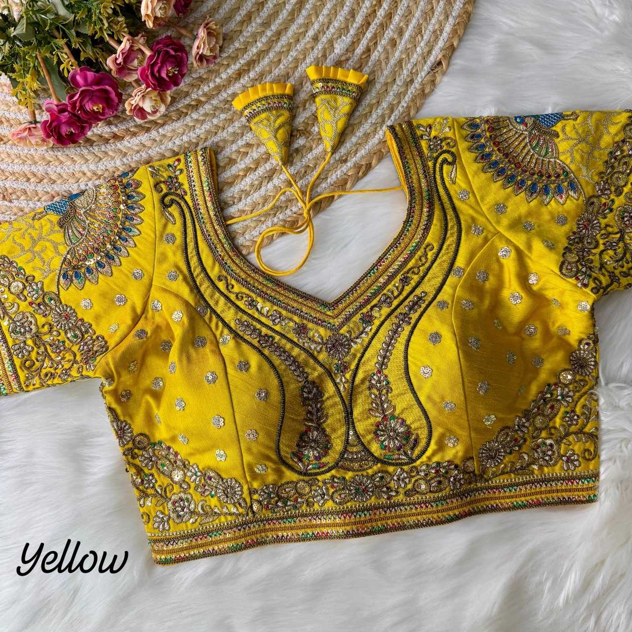 YNF ITALIAN SILK KESH111 RRK26 READYMADE BLOUSE WHOLESALE V-NECK SEQUENCE EMBROIDERY DESIGNER PARTY WEAR FASHION SILK BLOUSE MANUFACTURER