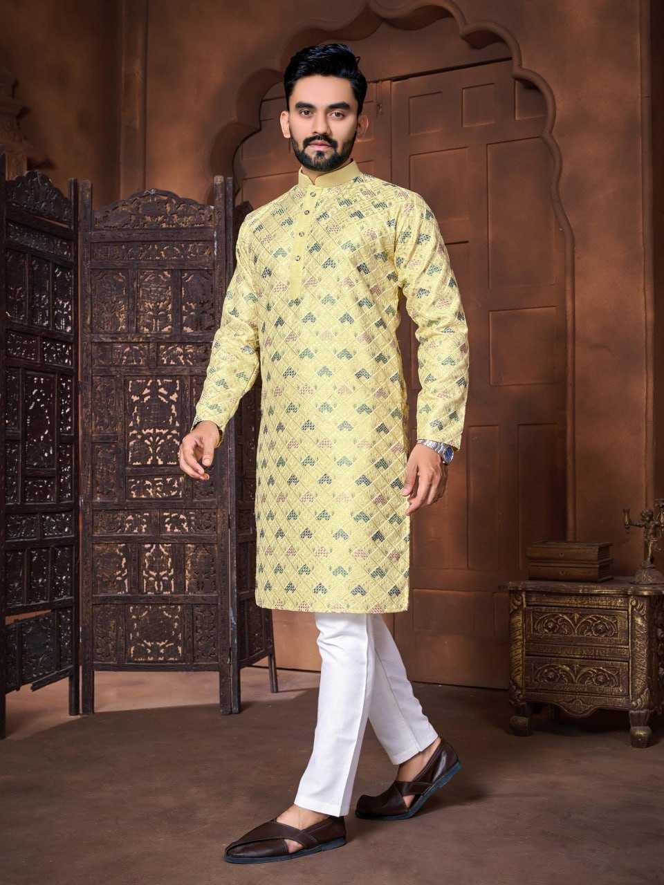 YNF ITALIAN SILK RIN111 MAHARAJA MENS WEAR WHOLESALE MENS KURTA PYJAMA SILK KURTA EMBROIDERED KURTA PYJAMA MANUFACTURER