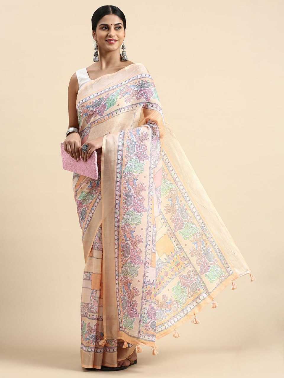 YNF LINEN KESH165 RBN05 SAREES WHOLESALE PRINTED LADIES INDIAN ZARI BORDER SAREES MANUFACTURER