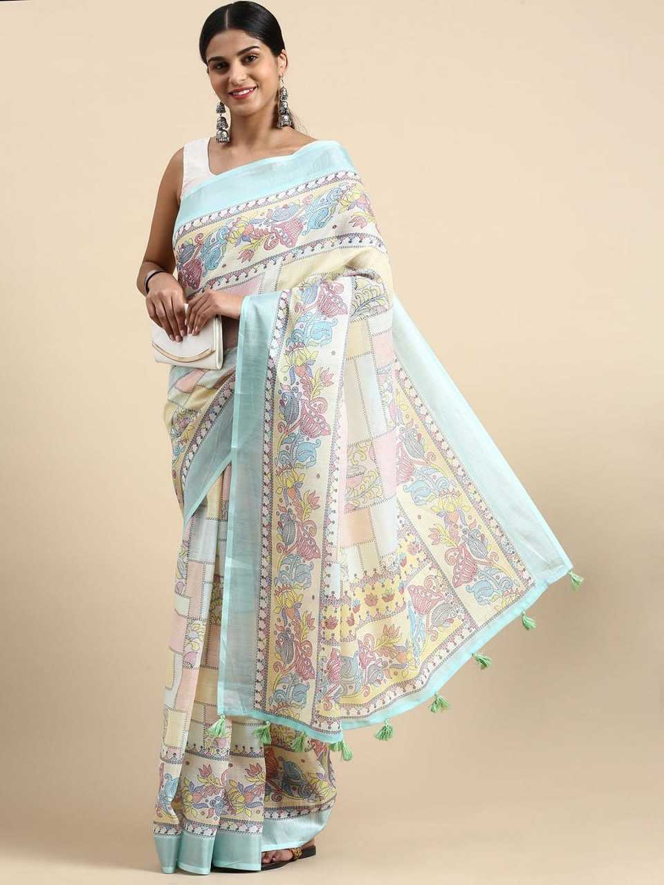 YNF LINEN KESH165 RBN05 SAREES WHOLESALE PRINTED LADIES INDIAN ZARI BORDER SAREES MANUFACTURER