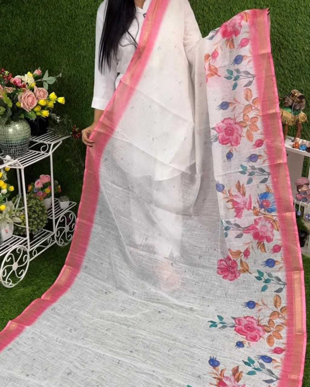 YNF LINEN KESH223 436 SAREES WHOLESALE PRINTED LADIES LINEN LIGHTWEIGHT SAREES MANUFACTURER