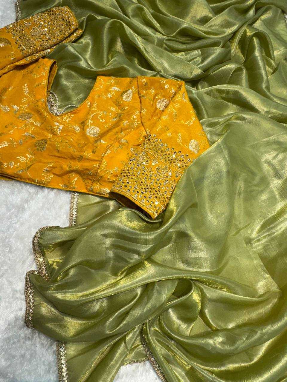 YNF TISSUE SILK KESH186 1018 SAREES WHOLESALE FANCY TISSUE SILK PLAIN SOLID LACE BORDER SILK SAREES WITH BLOUSE MANUFACTURER