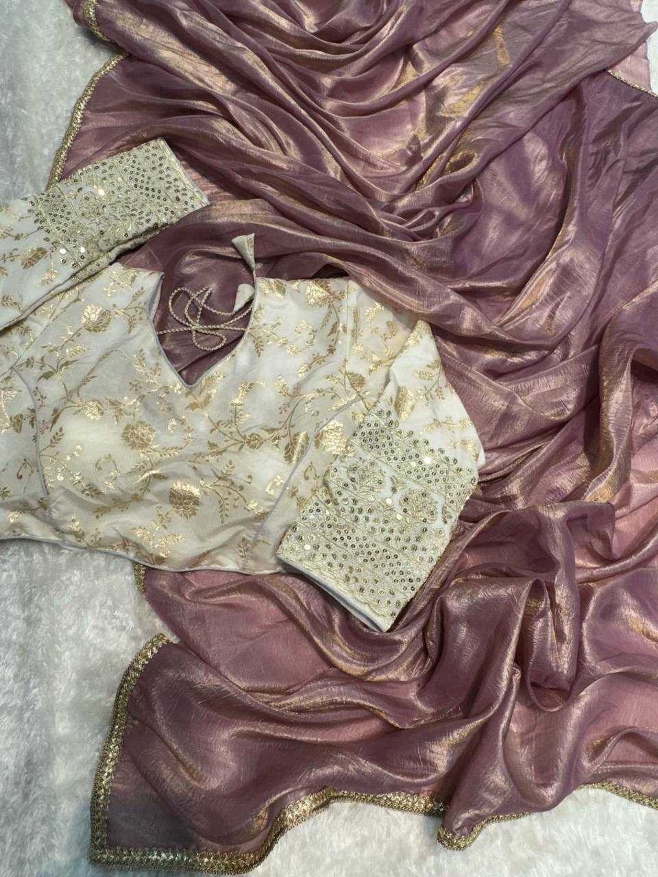 YNF TISSUE SILK KESH186 1018 SAREES WHOLESALE FANCY TISSUE SILK PLAIN SOLID LACE BORDER SILK SAREES WITH BLOUSE MANUFACTURER