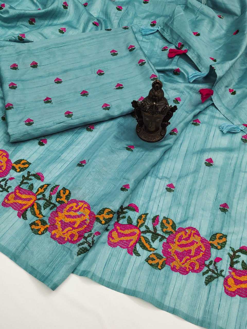 YNF TUSSAR SILK RIN118 RGK91 SILK SAREES WHOLESALE SOFT SILK TUSSAR SILK EMBROIDERED SILK SAREES MANUFACTURER