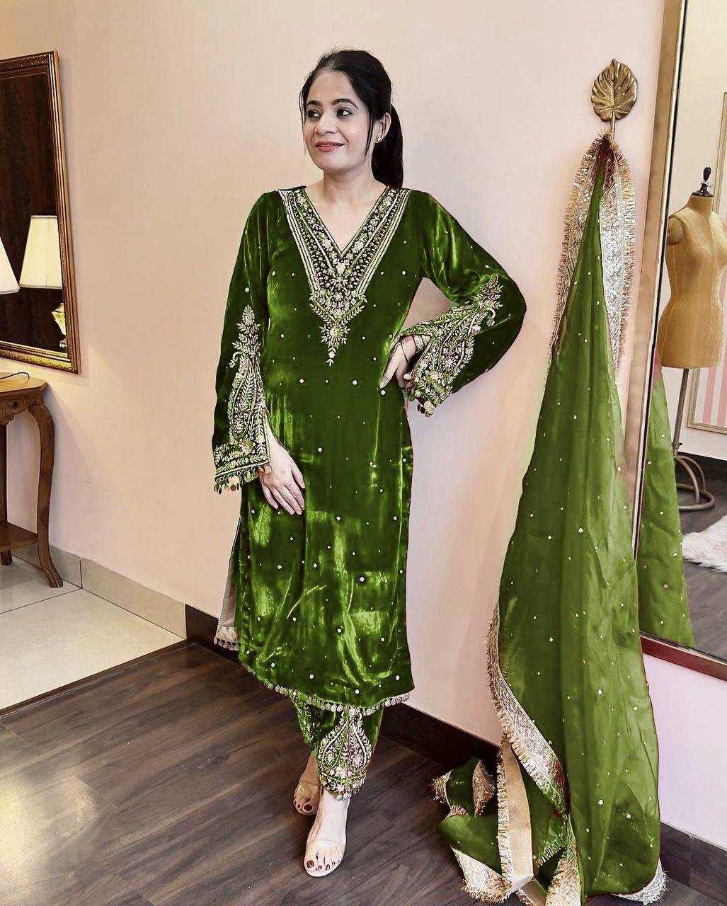 YNF VELVET KESH151 1158 SUITS & DRESSES WHOLESALE LADIES VELVET EMBROIDERY PALAZZO LADIES SILK SUITS MANUFACTURER