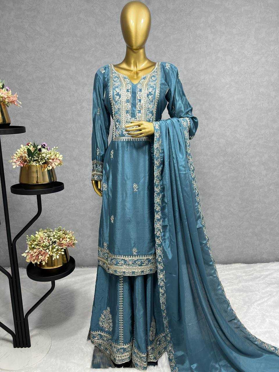 YNF CHINON SILK KESH227 1012 SUITS & DRESSES WHOLESALE LADIES SHARARA SALWAR PALAZZO LADIES SILK SUITS  MANUFACTURER