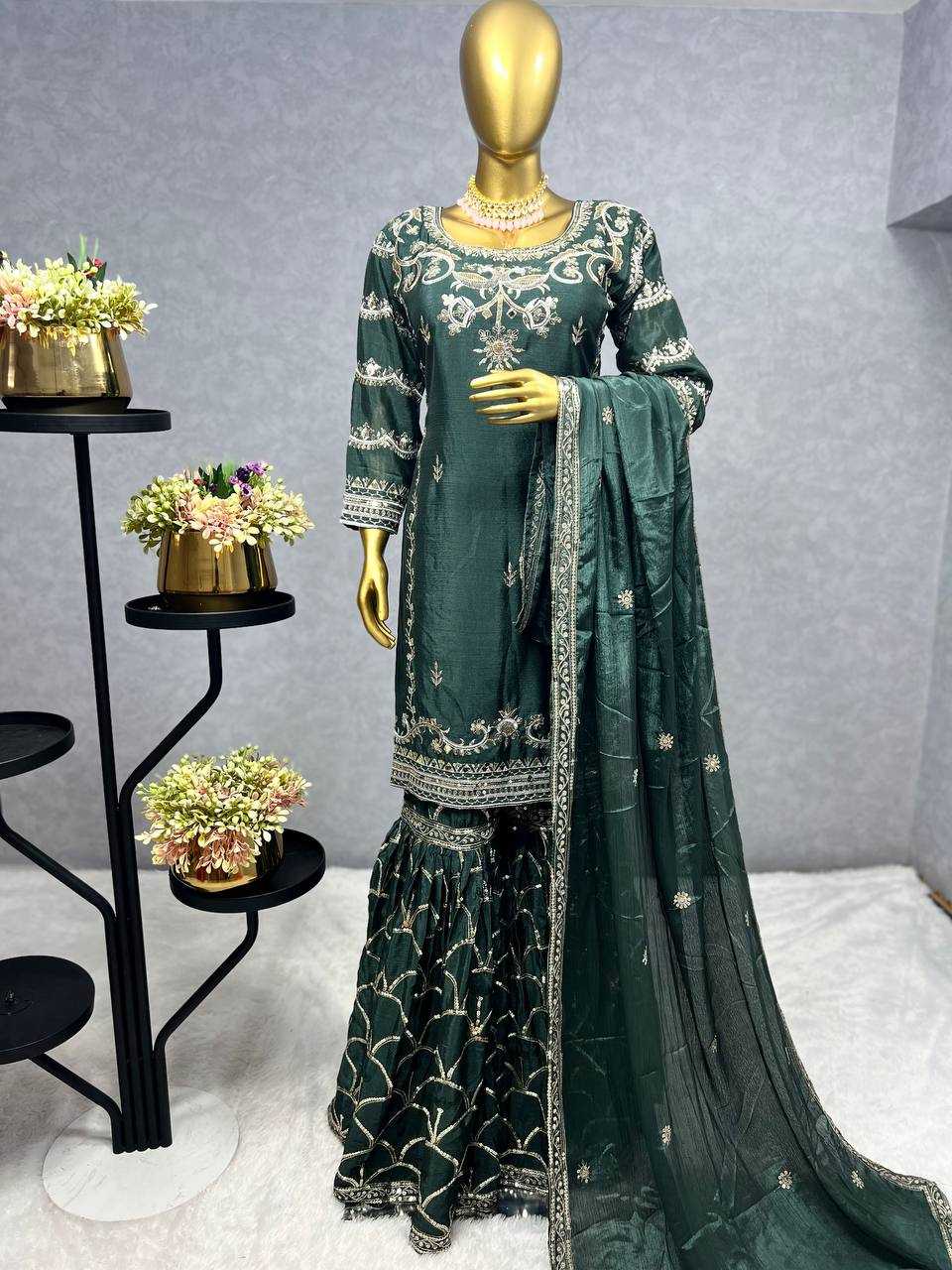 YNF CHINON SILK KESH227 1016 SUITS & DRESSES WHOLESALE SHARARA SALWAR EMBROIDERY LADIES SILK WEDDING SILK SUITS MANUFACTURER