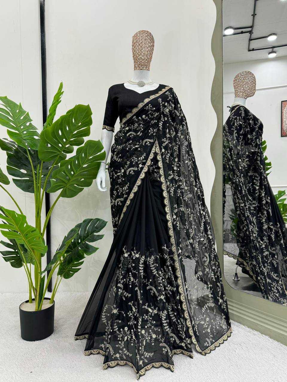 YNF HEAVY SILK RIN133 8088 SAREES WHOLESALE SEQUENCE DESIGNER BLACK SILK SAREES MANUFACTURER