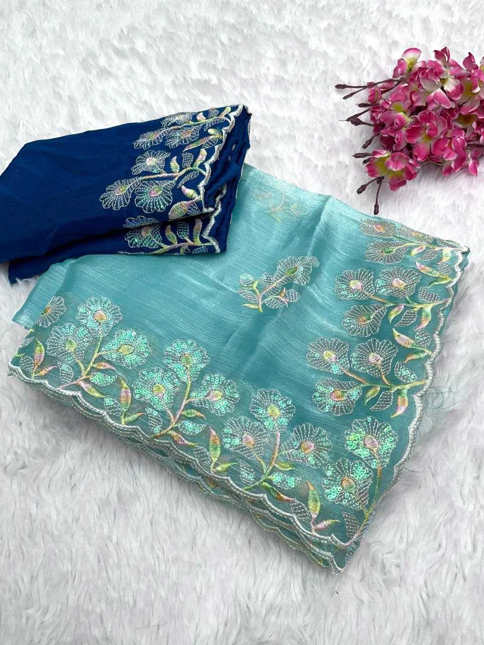 YNF JIMMY CHOO RIN202 554 SAREES WHOLESALE JIMMY CHOO EMBROIDERED CUTWORK PARTY WEAR SAREES MANUFACTURER