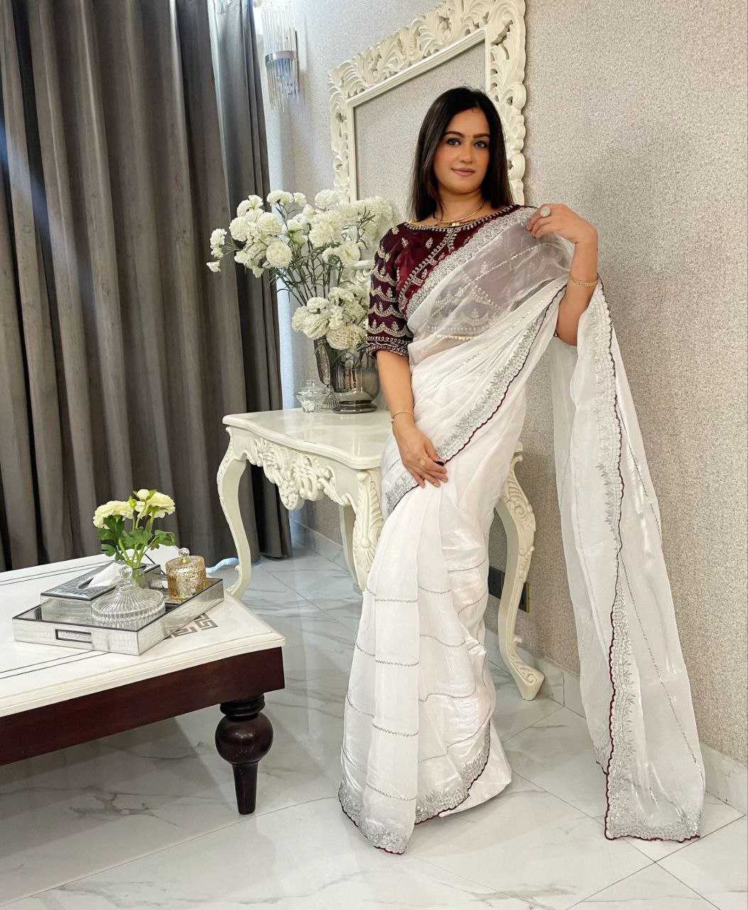 YNF JIMMY CHOO RIN202 557 SAREES WHOLESALE JIMMY CHOO PARTY WEAR SEQUENCE EMBROIDERED SAREES MANUFACTURER