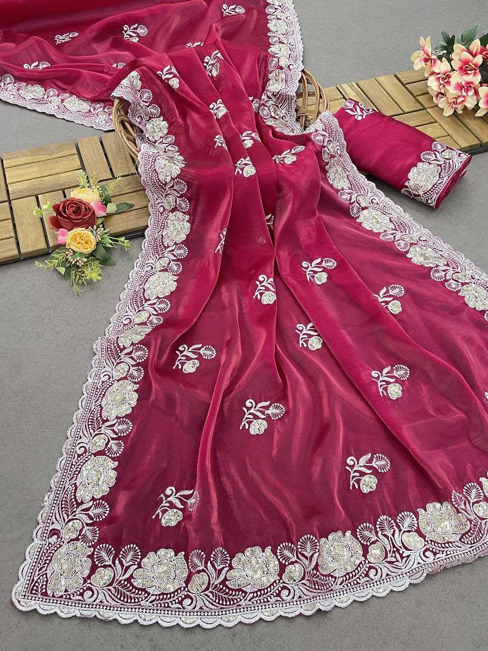 YNF JIMMY CHOO RIN202 559 SAREES WHOLESALE JIMMY CHOO PARTY WEAR SEQUENCE EMBROIDERED SAREES MANUFACTURER