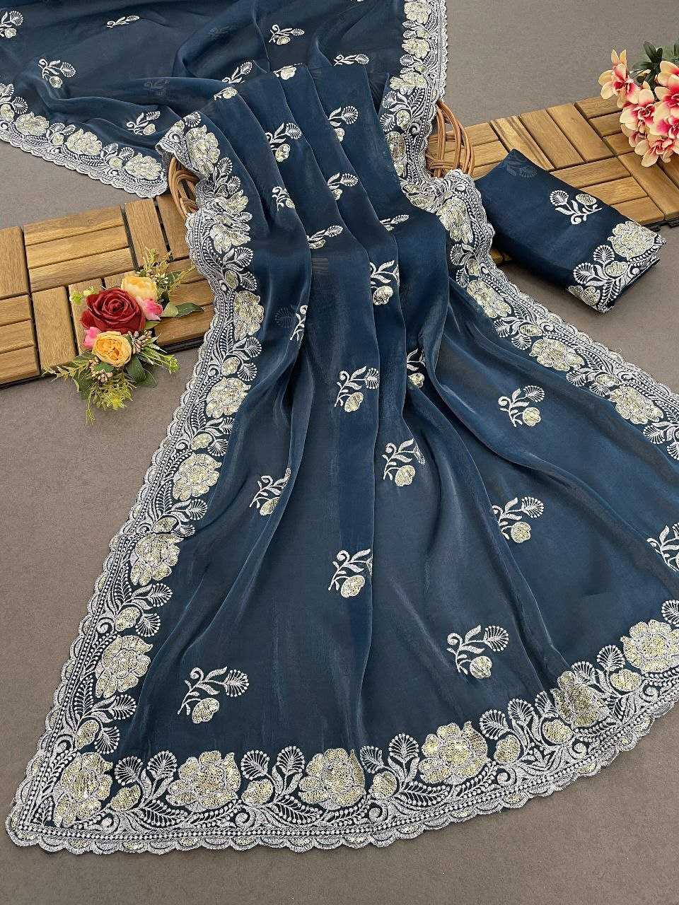 YNF JIMMY CHOO RIN202 559 SAREES WHOLESALE JIMMY CHOO PARTY WEAR SEQUENCE EMBROIDERED SAREES MANUFACTURER