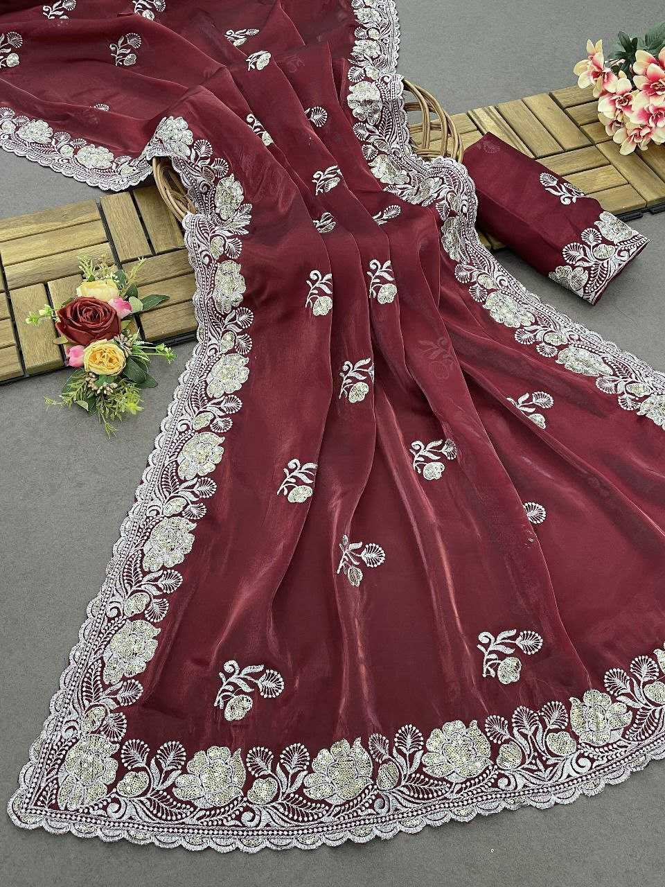 YNF JIMMY CHOO RIN202 559 SAREES WHOLESALE JIMMY CHOO PARTY WEAR SEQUENCE EMBROIDERED SAREES MANUFACTURER