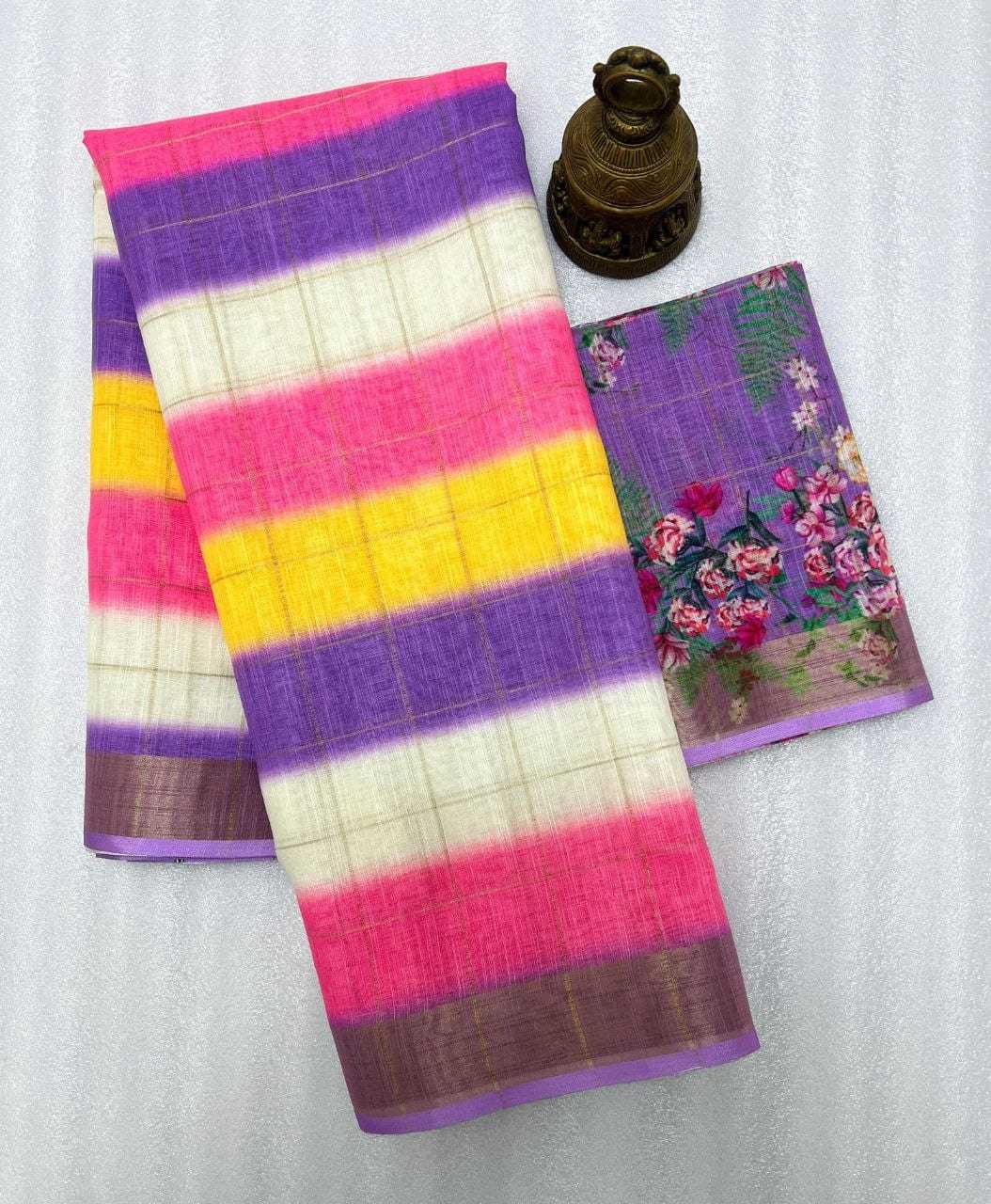 YNF LINEN KESH223 481 SAREES WHOLESALE PRINTED ZARI BORDER LINEN SAREES MANUFACTURER