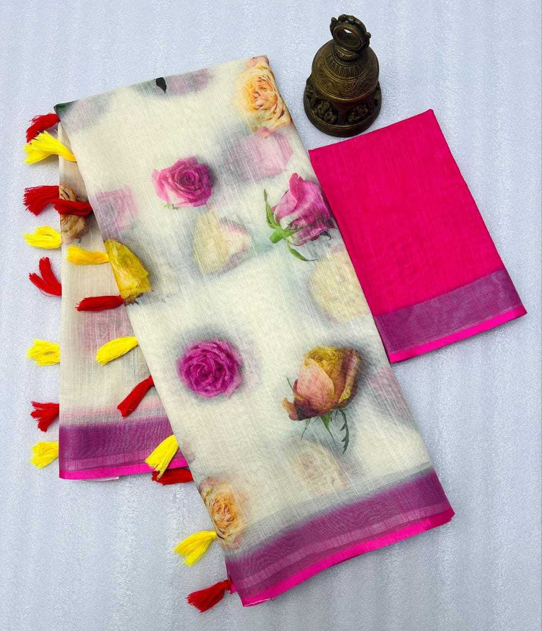 YNF LINEN KESH223 486 SAREES WHOLESALE PRINTED LADIES LINEN SAREES MANUFACTURER